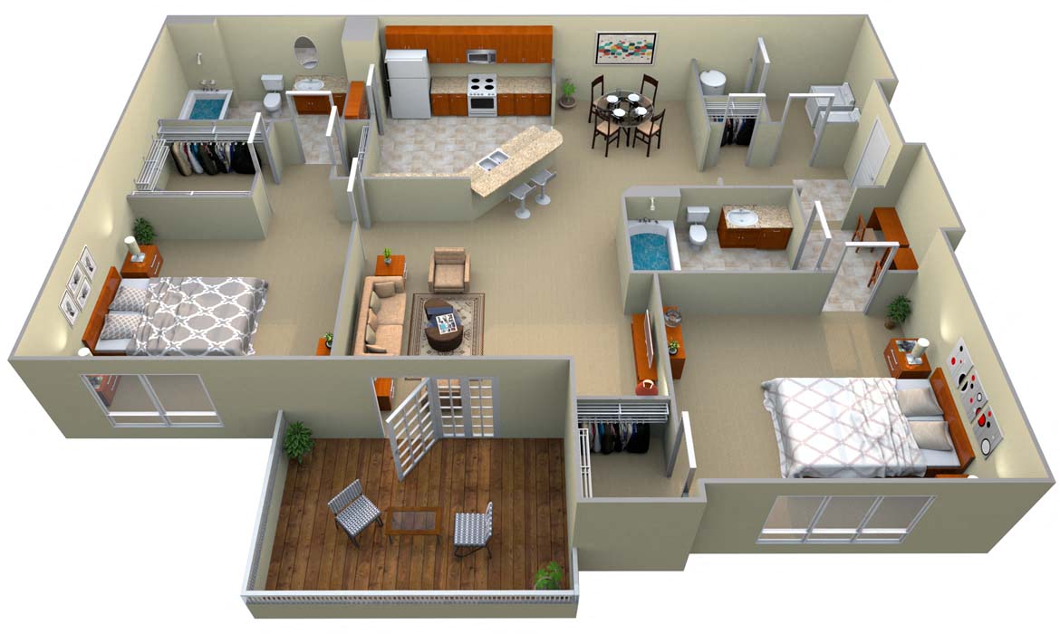 Floor plan for 2 beds, 2 baths, 1220 sqft
